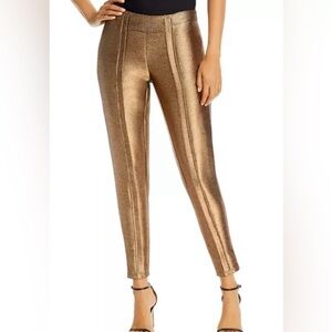 Ramy Brook Lucinda Gold Lame Metallic Skinny Ankle Zip Pants Size 8 EUC